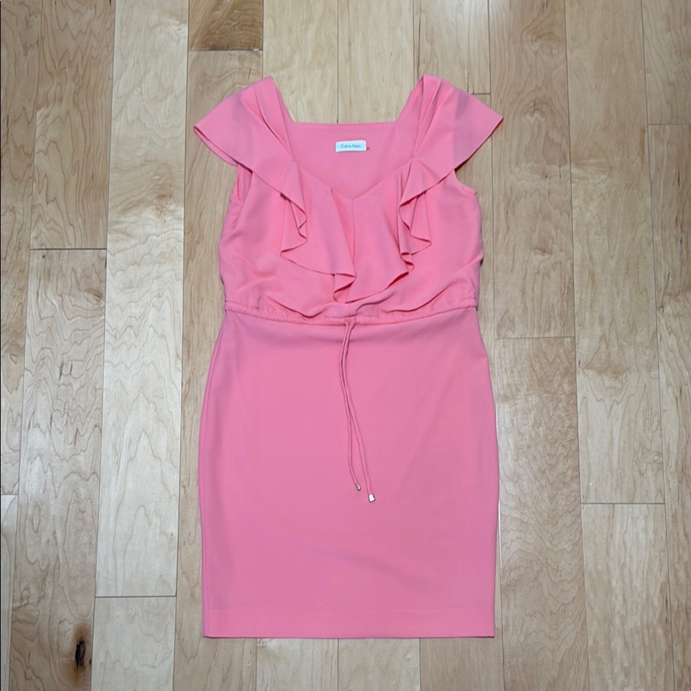 Calvin Klein Pink Sheath Dress with Flutter Cap Sleeves